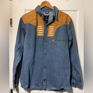VTG ANTHEM Western Jacket M Denim Suede Yoke Bead Shacket Southwest Boho Cowboy